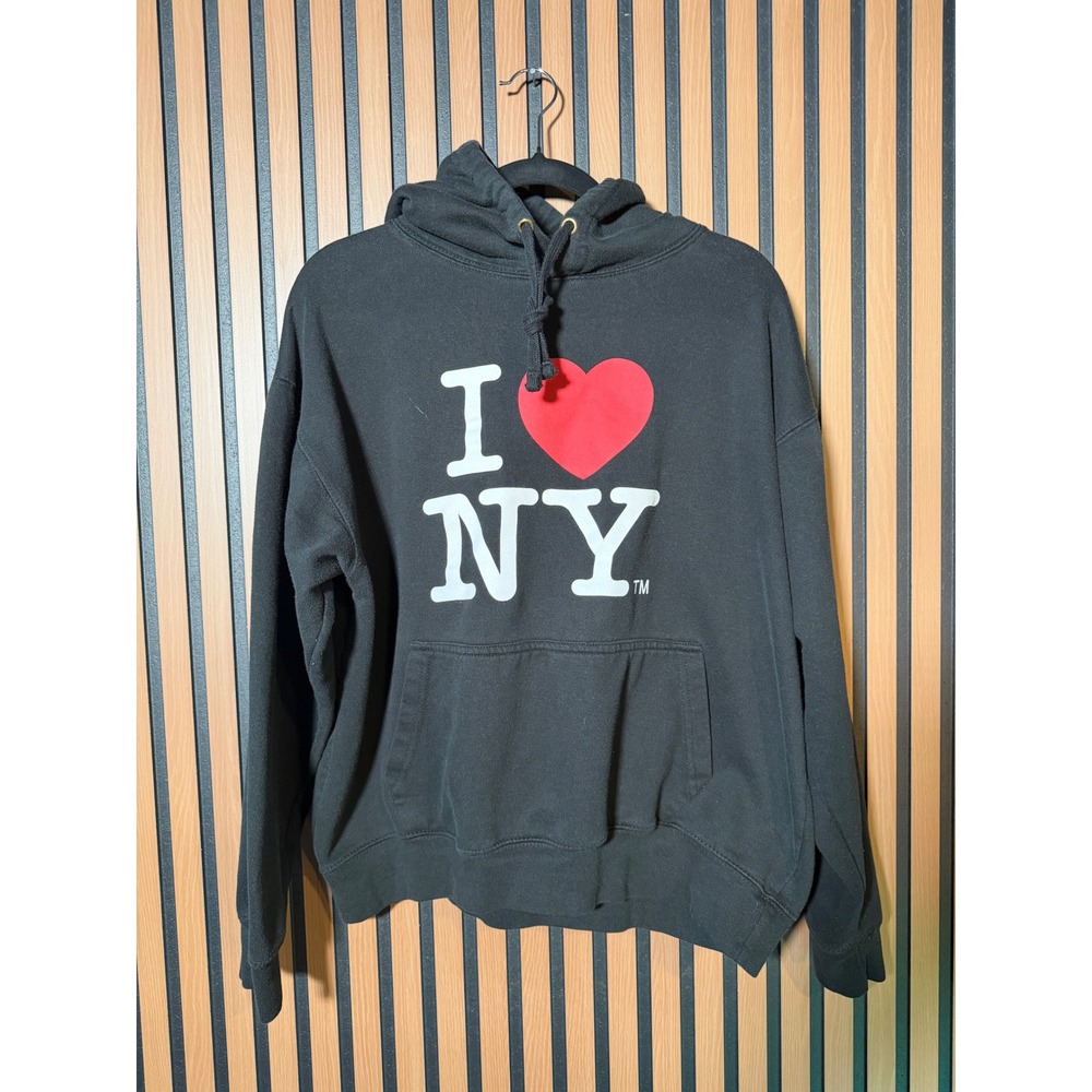 I Love NY Black Hoodie Sweatshirt Unisex Heart Graphic Pullover L